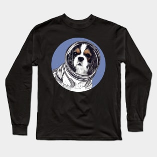 Cavalier King Charles Dog in Space Pencil Drawing Long Sleeve T-Shirt